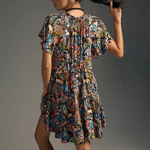 HTF By Anthropologie Robin Tiered Mini Dress Size M EUC Floral flirty boho - Picture 2 of 14